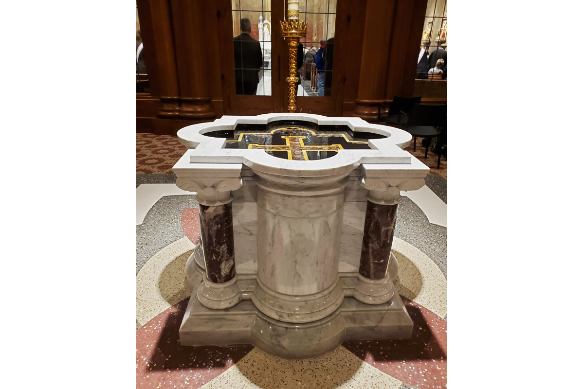 St. Joseph Catholic Church, Jasper, Indiana, 2022 – Altar , Ambo and Baptismal Font