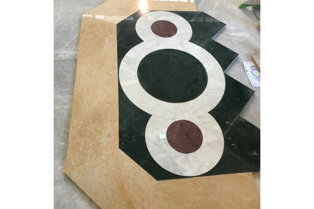 St. Thomas Aquinas University Parish , Charlottesville, Virginia, 2020 – Altar, Ambo, Tabernacle, Baptismal Font and custom multi pattern marble floor