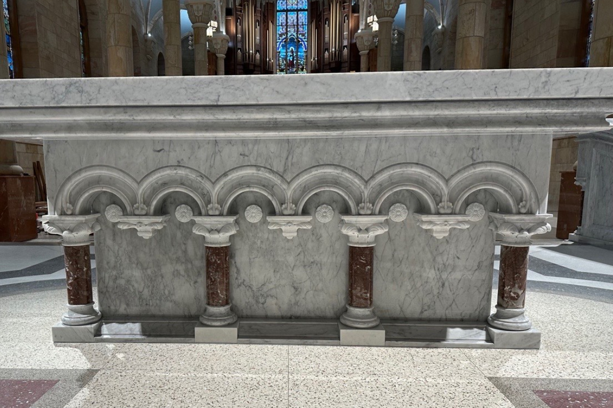 St. Joseph Catholic Church, Jasper, Indiana, 2022 – Altar , Ambo and Baptismal Font