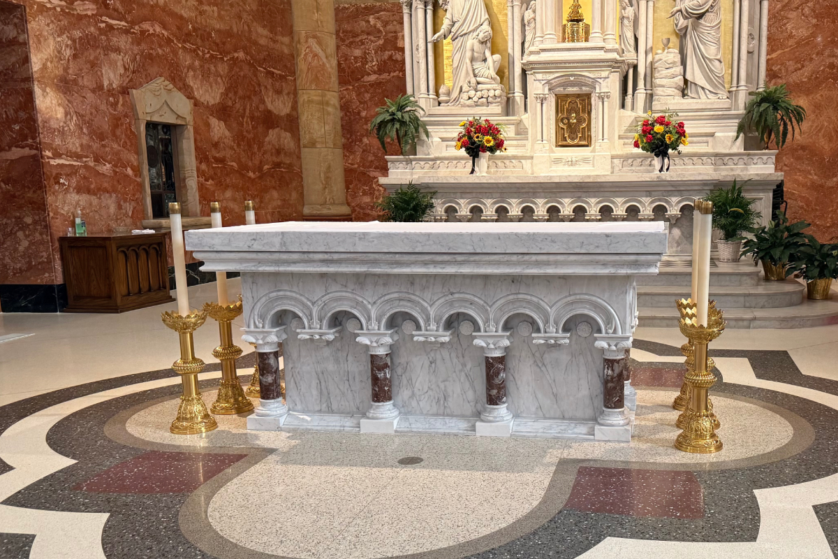 St. Joseph Catholic Church, Jasper, Indiana, 2022 – Altar , Ambo and Baptismal Font