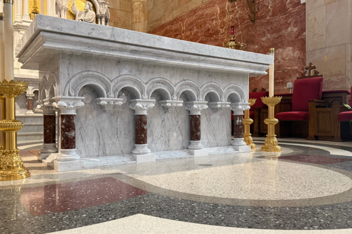 St. Joseph Catholic Church, Jasper, Indiana, 2022 – Altar , Ambo and Baptismal Font
