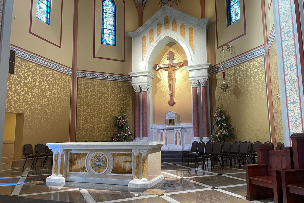 St. Isidore Catholic Student Center – Kansas State University , Manhattan, Kansas, 2022 – Altar , Ambo, Tabernacle and Baptismal Font