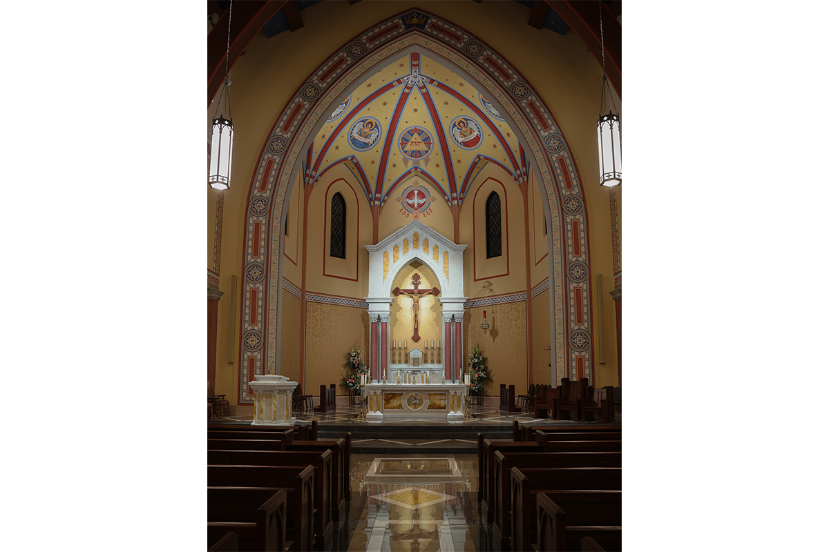 St. Isidore Catholic Student Center – Kansas State University , Manhattan, Kansas, 2022 – Altar , Ambo, Tabernacle and Baptismal Font